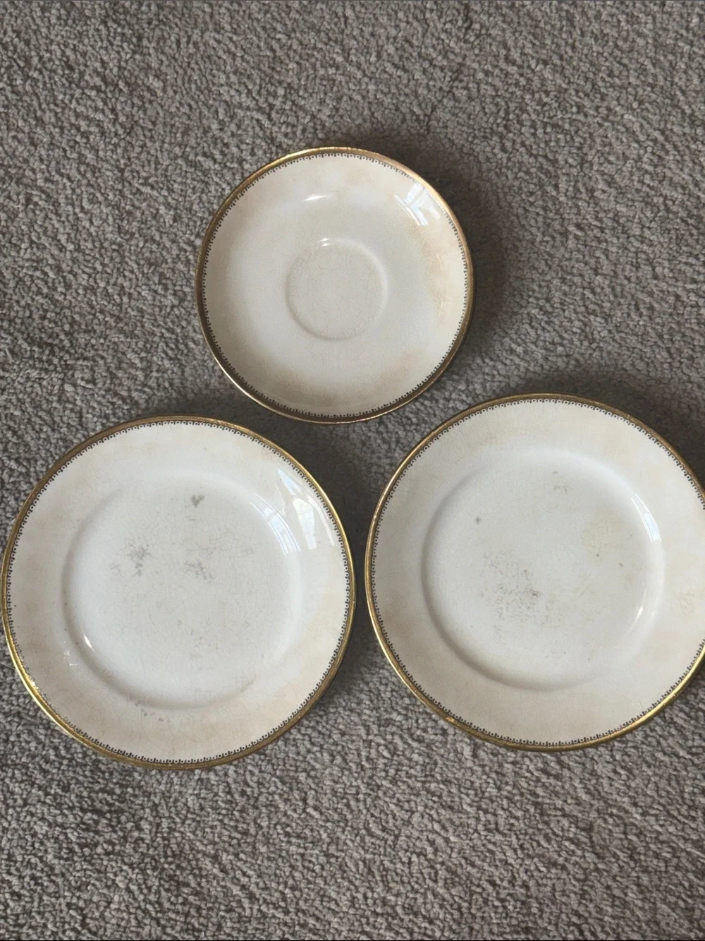 Homer Laughlin Empress Vintage 18k Gold Rim Set of Three Plates!